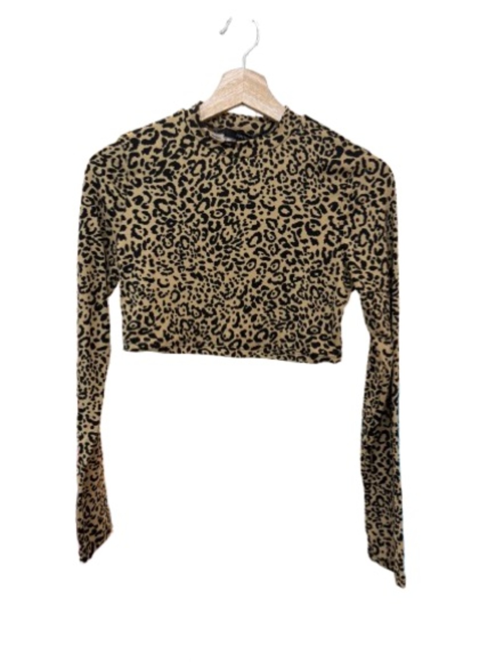 Forever 21 Leopard Print Cropped Long-Sleeve Top - Tan & Black